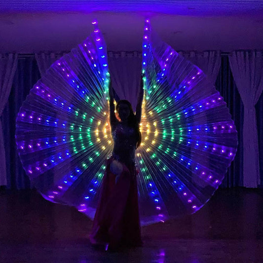 Belly Dance Performance LED Costume Props 5-Color Red Yellow Green Blue Purple LED Butterfly Wings With Telescopic Sticks for Women Adults' Stage Party Wedding Show