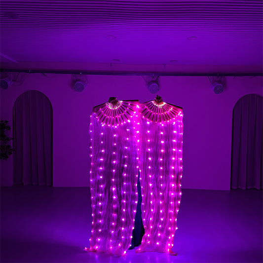 Belly Dance Performance LED Costumes Props 180cm Fuchsia 100% Real Silk LED Dance Fan Veils for Women Adults' Performance Stage Party Wedding Show