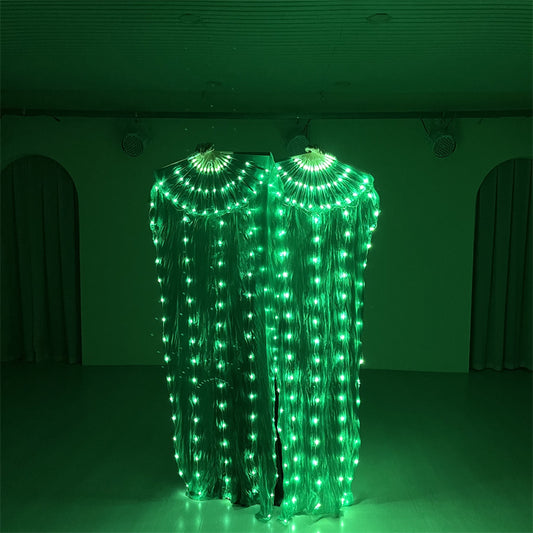 Belly Dance Performance LED Costumes Props 180cm Green 100% Real Silk LED Dance Fan Veils for Women Adults' Performance Stage Party Wedding Show