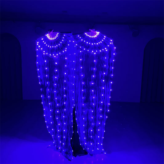 Belly Dance Performance LED Costumes Props 180cm Purple 100% Real Silk LED Dance Fan Veils for Women Adults' Performance Stage Party Wedding Show