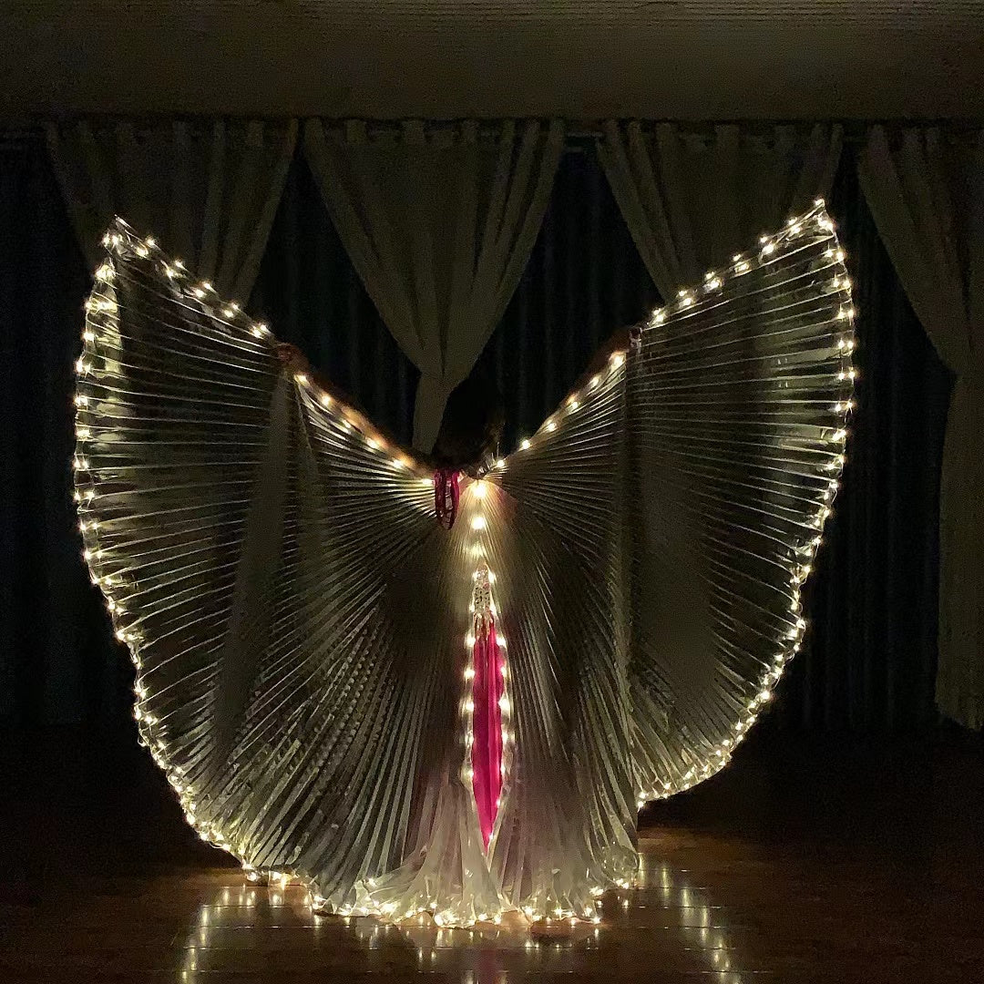 Belly Dance Performance LED Costume Props Silver LED Butterfly Wings With Yellow Lights for Women Adults' Stage Party Wedding Show