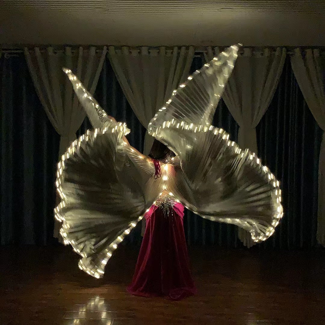 Belly Dance Performance LED Costume Props Silver LED Butterfly Wings With Yellow Lights for Women Adults' Stage Party Wedding Show