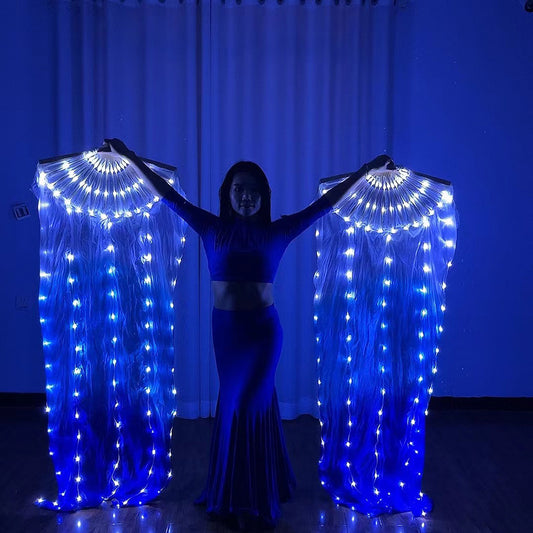 Belly Dance Performance LED Costumes Props 180cm White Turquoise Royal Blue 100% Real Silk LED Dance Fan Veils for Women Adults' Performance Stage Party Wedding Show