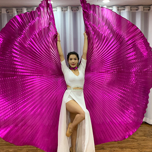 Belly Dance Performance Costume Props Fuchsia Wings With Telescopic Sticks for Women Adults and Kids