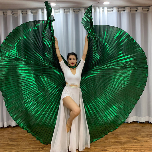 Belly Dance Performance Costume Props Green Wings With Telescopic Sticks for Women Adults and Kids