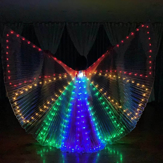 Belly Dance Performance LED Costume Props Colorful Red Yellow Green Blue LED Butterfly Wings With Telescopic Sticks for Women Adults' Stage Party Wedding Show