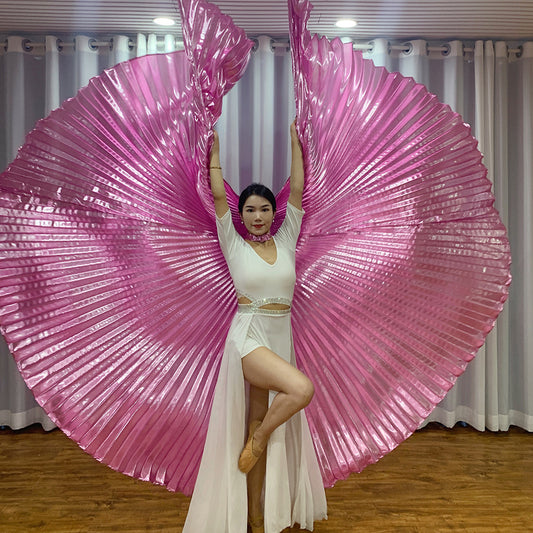 Belly Dance Performance Costume Props Pink Wings With Telescopic Sticks for Women Adults and Kids