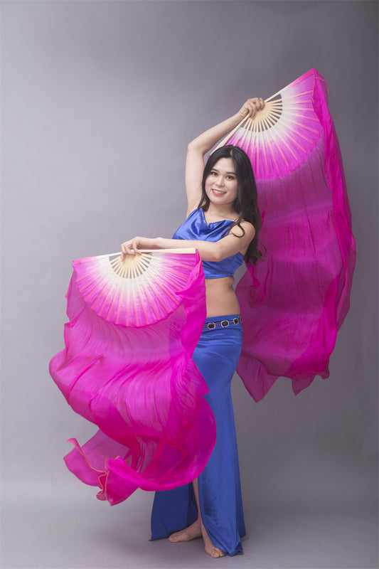 Single Color 100% Chinese Real Silk Fan Veils Belly Dance Costume Performance Wear Props for Professional Women Adults' Belly Dancers