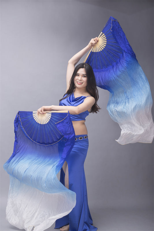 Gradient Colors to White  100% Chinese Real Silk Fan Veils Belly Dance Costume Performance Wear Props for Professional Women Adults' Belly Dancers