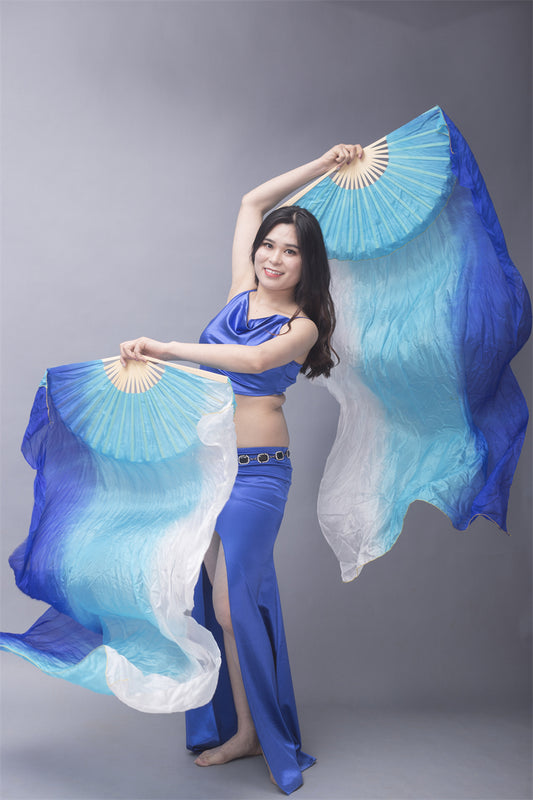 Vertically Dyed 3-Color 100% Chinese Real Silk Fan Veils Belly Dance Costume Performance Wear Props for Professional Women Adults' Belly Dancers