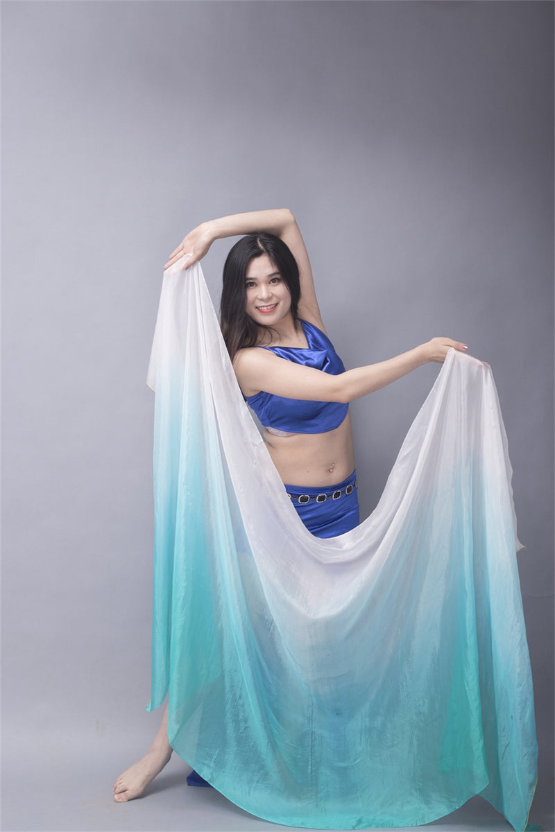 White Gradient Color Belly Dance Costume Performance Wear Props 100% Chinese Real Silk Veils for Professional Women Adults' Belly Dancers