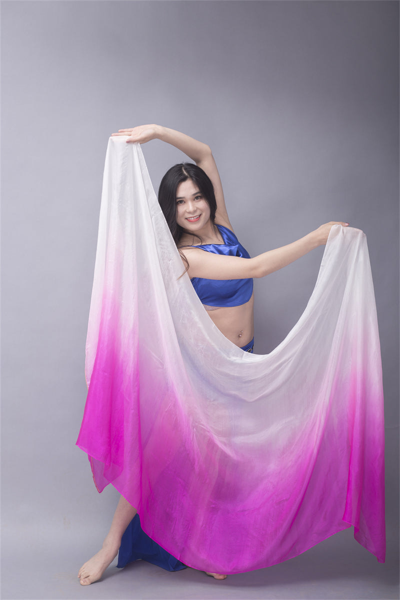 White Gradient Color Belly Dance Costume Performance Wear Props 100% Chinese Real Silk Veils for Professional Women Adults' Belly Dancers