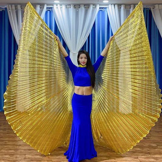 Belly Dance Performance Costume Props Transparent Golden Wings With Telescopic Sticks for Women Adults and Kids