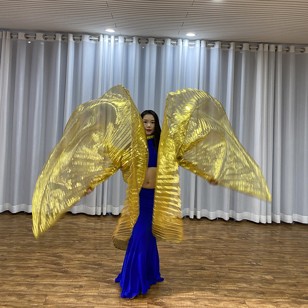 Belly Dance Performance Costume Props Transparent Golden Wings With Telescopic Sticks for Women Adults and Kids