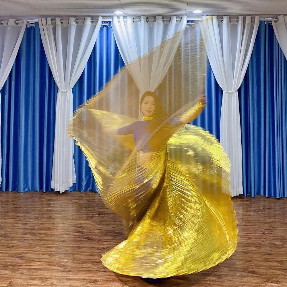 Belly Dance Performance Costume Props Transparent Golden Wings With Telescopic Sticks for Women Adults and Kids