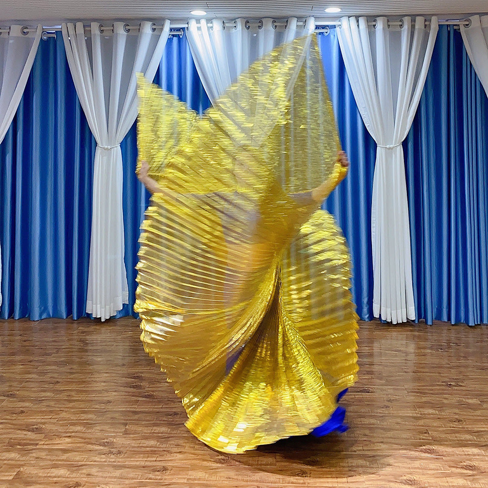 Belly Dance Performance Costume Props Transparent Golden Wings With Telescopic Sticks for Women Adults and Kids