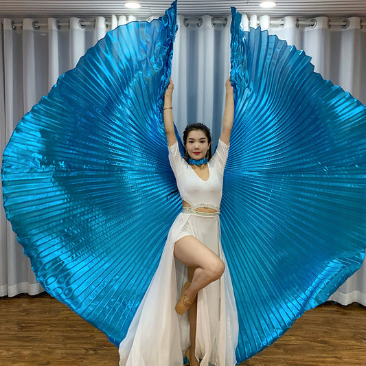 Belly Dance Performance Costume Props Turquoise Wings With Telescopic Sticks for Women Adults and Kids